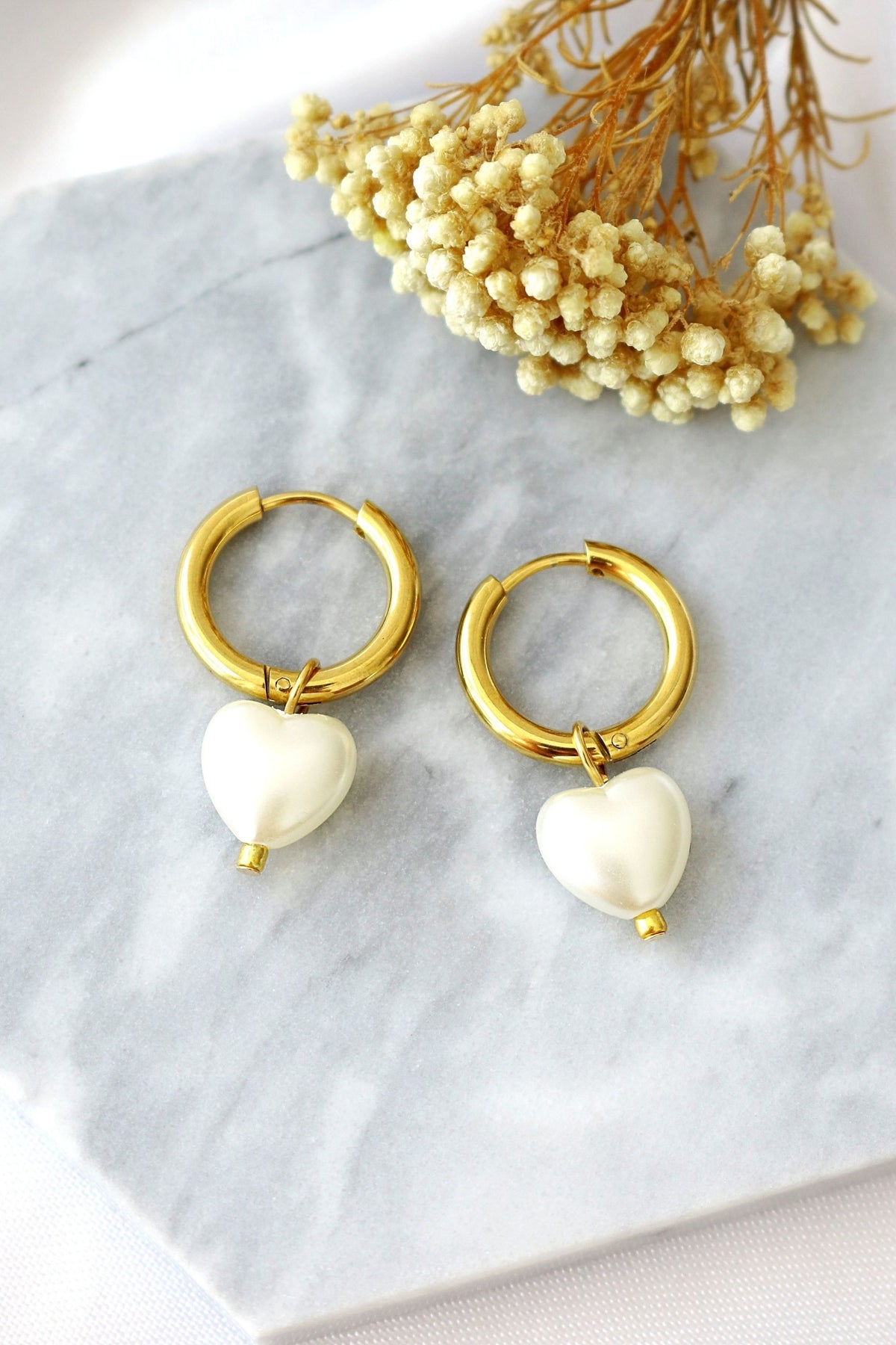 24K Parel Hart Oorringen