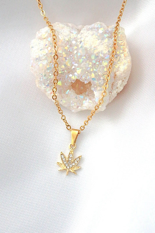 24K Cannabisblad Ketting