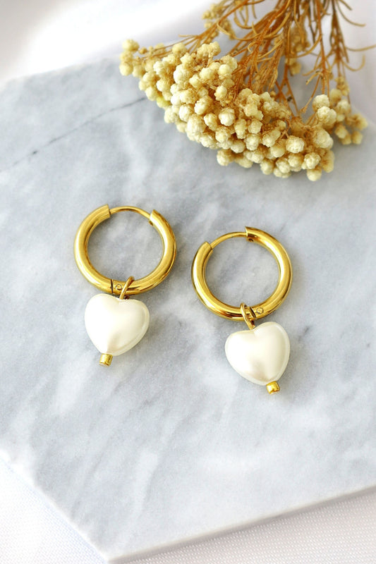 24K Parel Hart Oorringen
